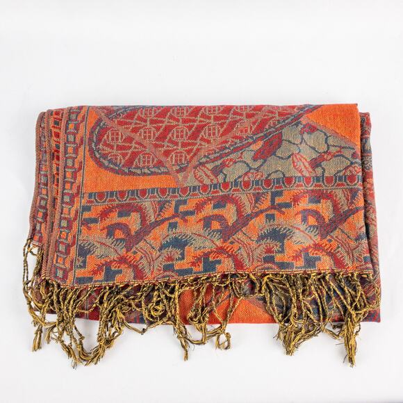 Pashmina Multicolor Red Green Blue Paisley Scarf Womens One Size - Picture 16 of 16